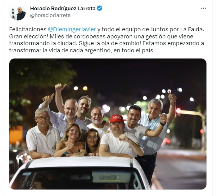 Juntos por el Cambio celebró el triunfo Dieminger  - Twitter