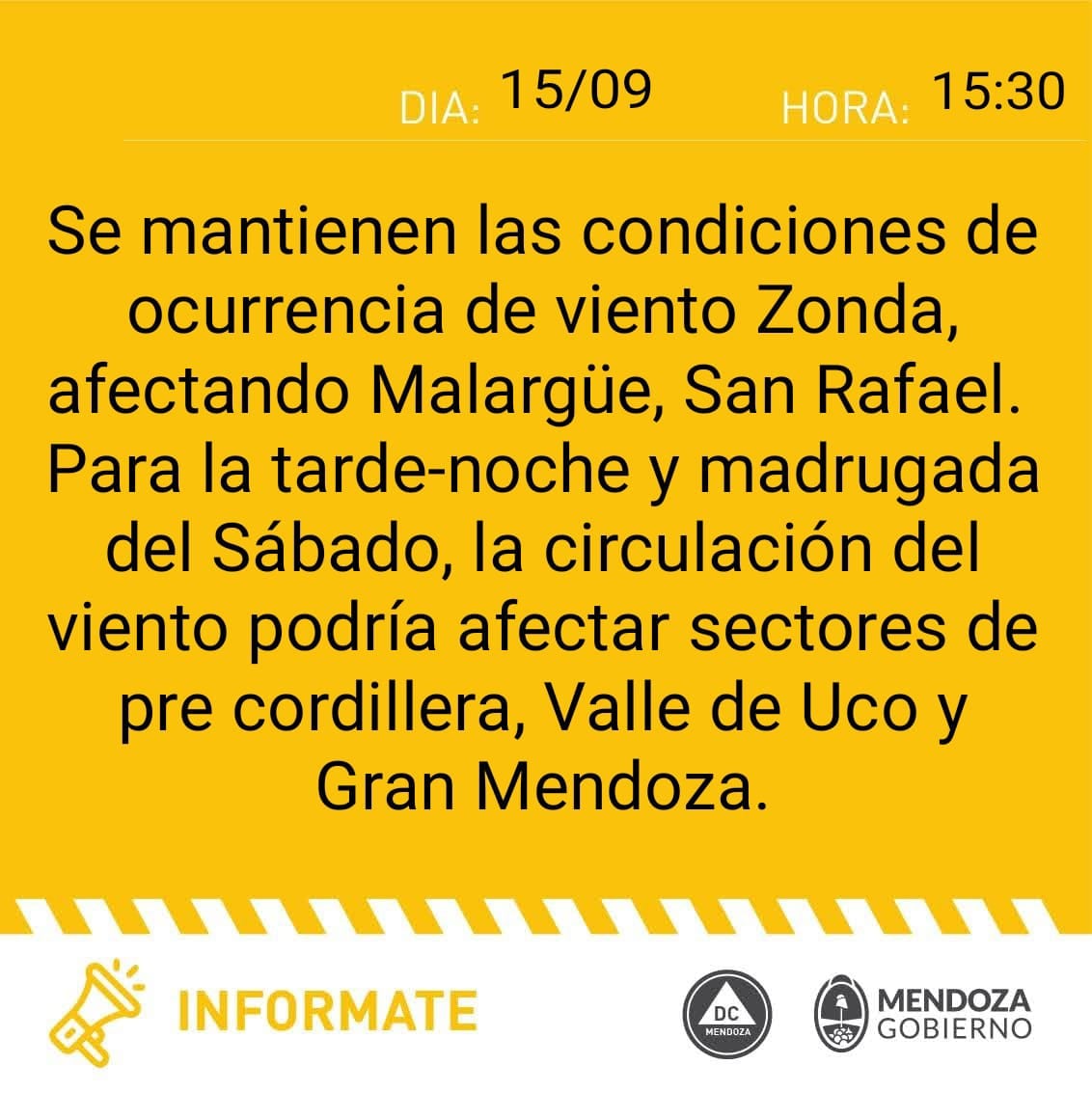 Sigue la alerta amarilla por viento Zonda en Mendoza.