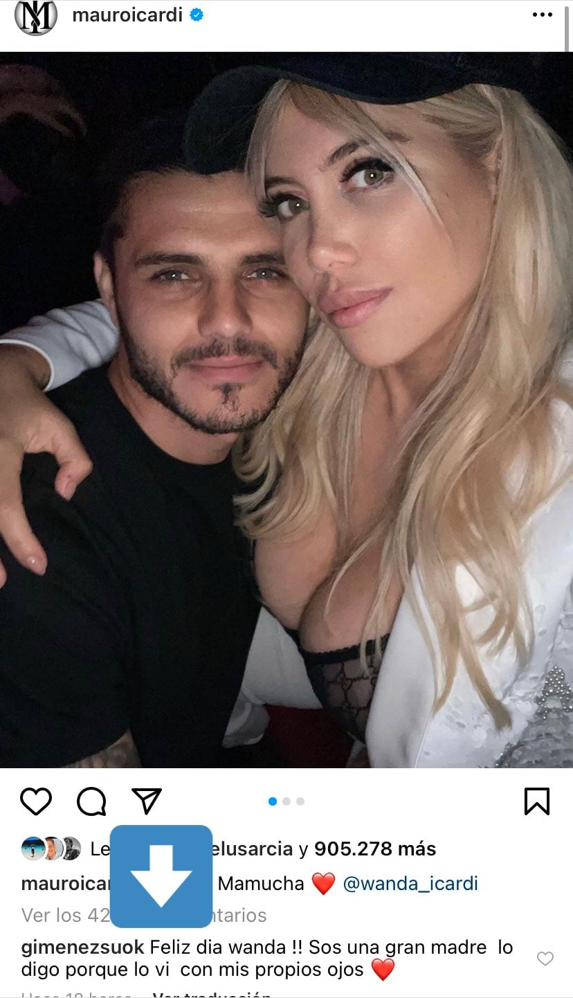 La publicación de Mauro Icardi junto con Wanda Nara que Susana Comentó.