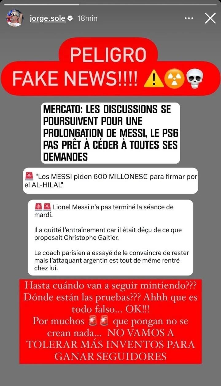 La historia del papá de Messi en su IG desmintió todas las noticias con respecto al futuro de su hijo. / Gentileza.