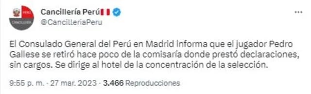 El comunicado de la cancillería de Perú