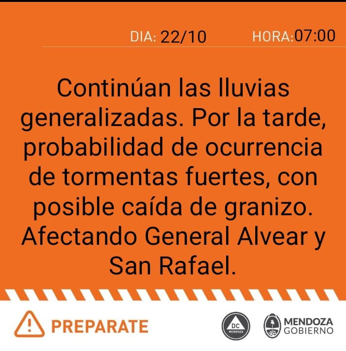 Alerta naranja por tormentas en Mendoza.