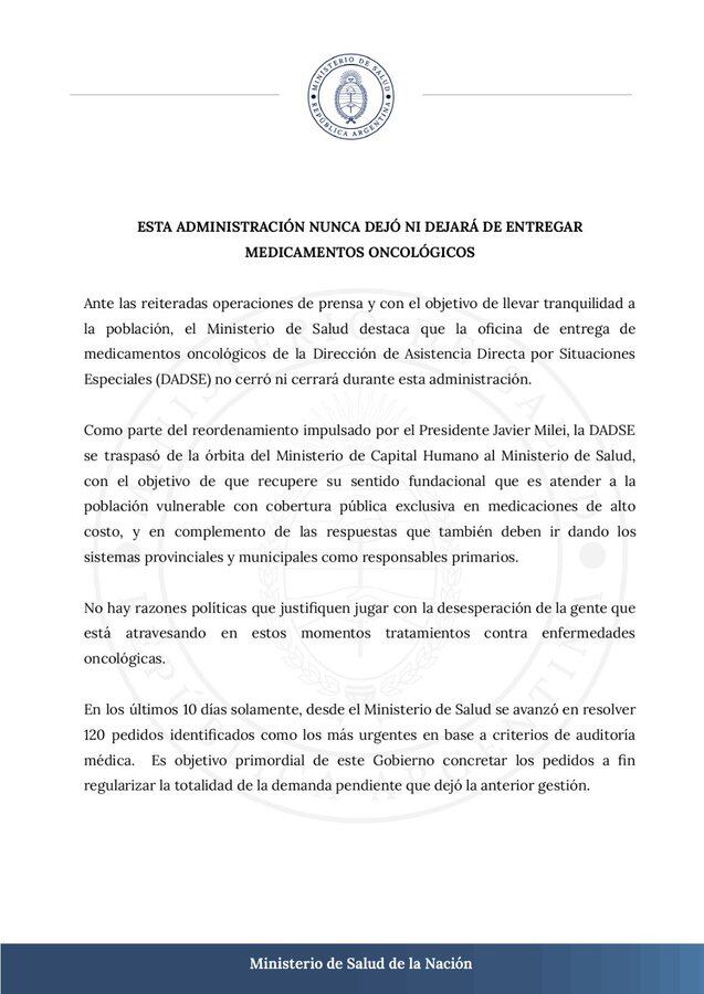 Comunicado del Ministerio de Salud - X