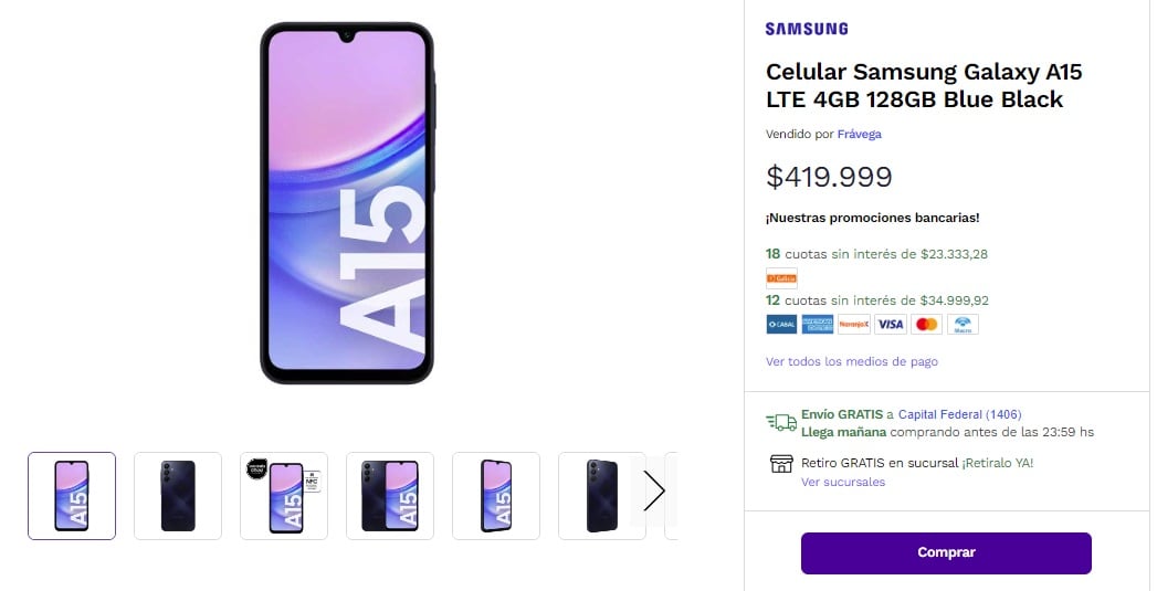 Samsung A15 en Frávega Argentina