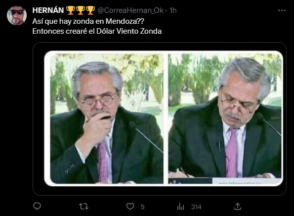 Memes sobre el viento Zonda. Foto Captura: Twitter / @CorreaHernan_Ok