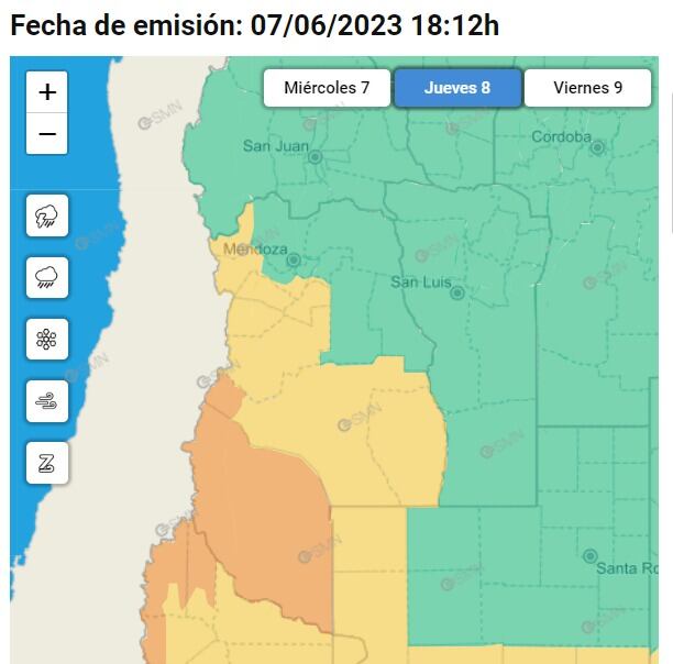 Alertas del SMN para el jueves 8 de junio.