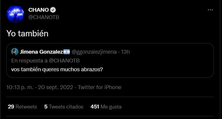 Chano se abrió en Twitter e hizo catarsis con sus seguidores