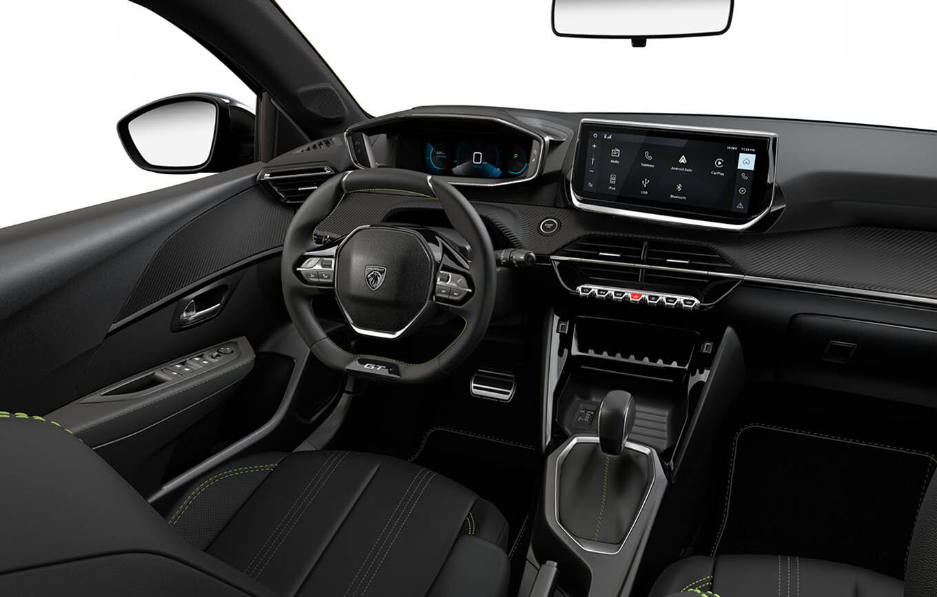 El ya famoso i-Cockpit de Peugeot, con volante compacto y tablero digital en 3D.