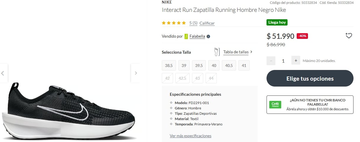 El modelo de zapatillas Interact Run de Nike se encuentra disponible en la tienda oficial de Falabella a $51.990 chilenos, con un 40% de descuento. 