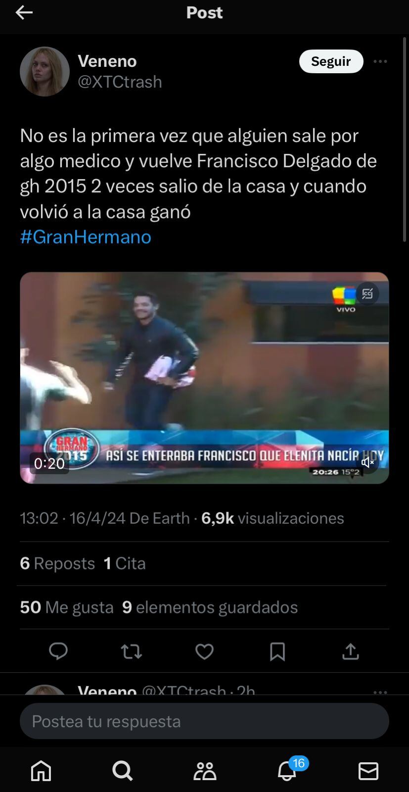 El día que Francisco Delgado salió de la casa y ganó Gran Hermano. Captura de pantalla.