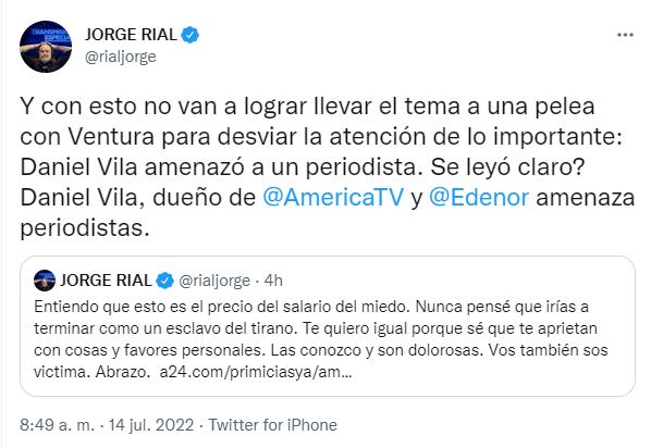 La contundente respuesta de Jorge Rial tras el descargo de Luis Ventura.