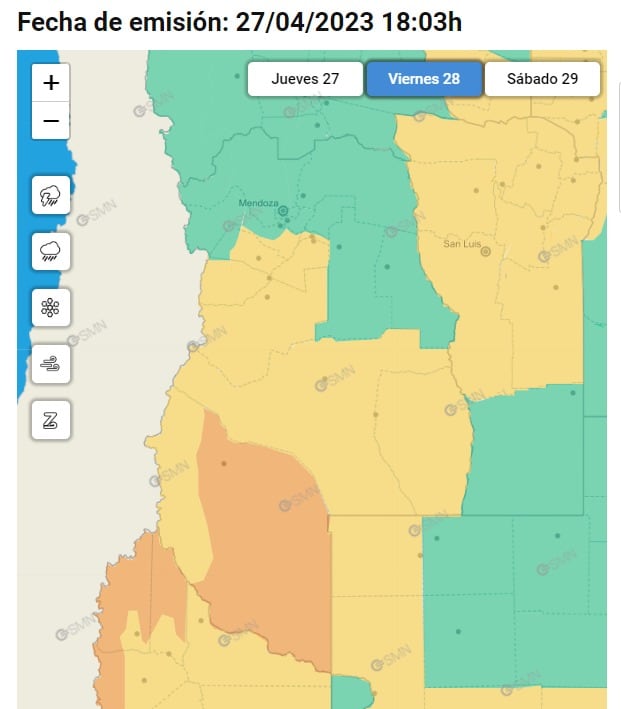 Alerta Servicio Meteorológico Nacional viernes 28 de abril