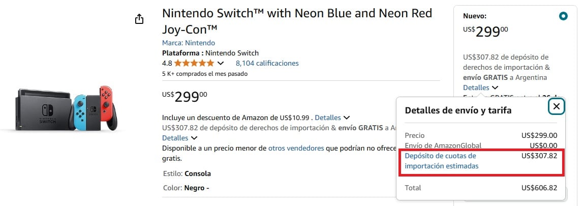 En Amazon aún se cobran los aranceles de importación en su totalidad