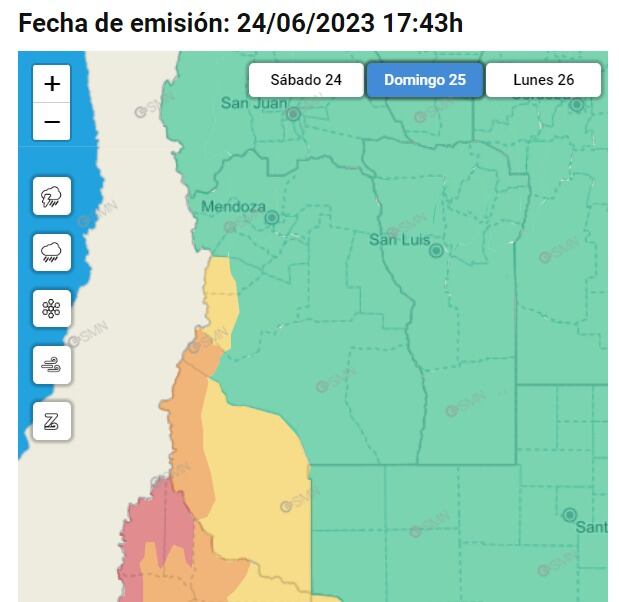 Alertas SMN para el domingo 25 de junio.