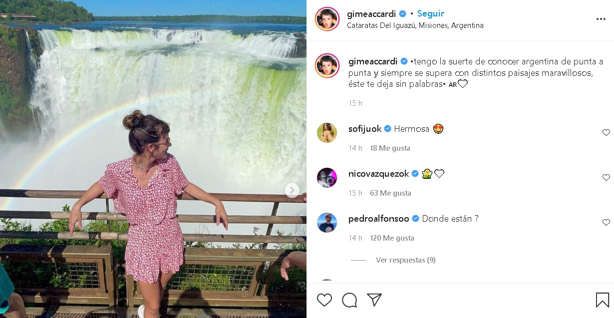 Gime Accardi compartió varias postales de sus vacaciones en Cataratas.