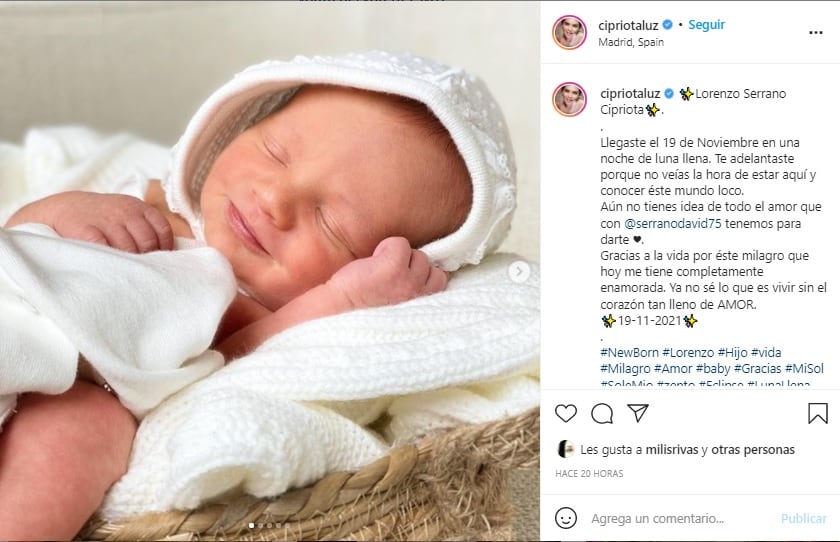 Luz Cipriota fue mamá y presentó en Instagram a su hijo Lorenzo