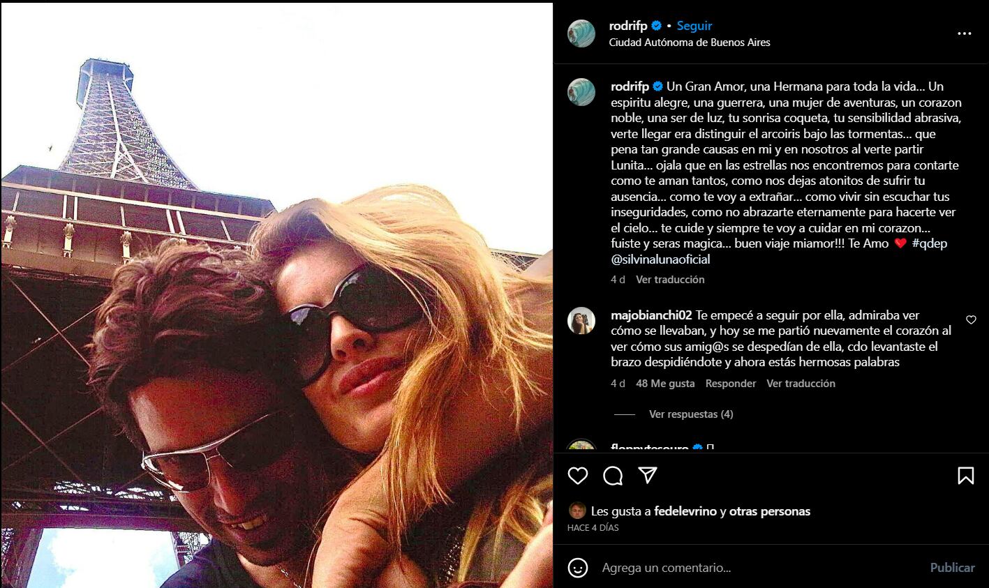 El emotivo posteo que le dedicó Rodrigo Fernández Prieto a Silvina Luna, su gran amor