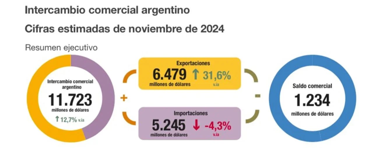 La balanza comercial 2024 según el Indec.