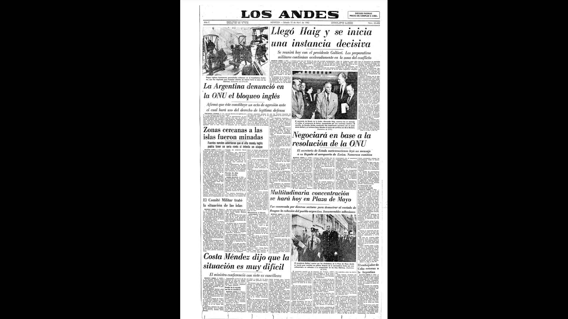 Un recorrido día a día por las portadas del medio más importante de Mendoza, para conocer el pulso diario de la guerra que enluteció a todo el país.