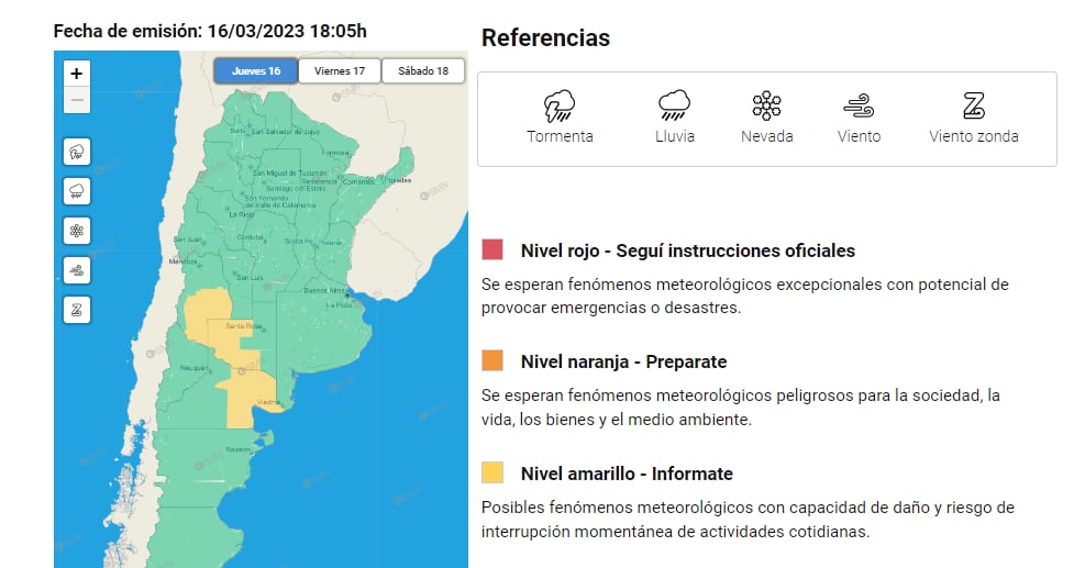 Alerta por tormentas en el Sur de Mendoza - SMN