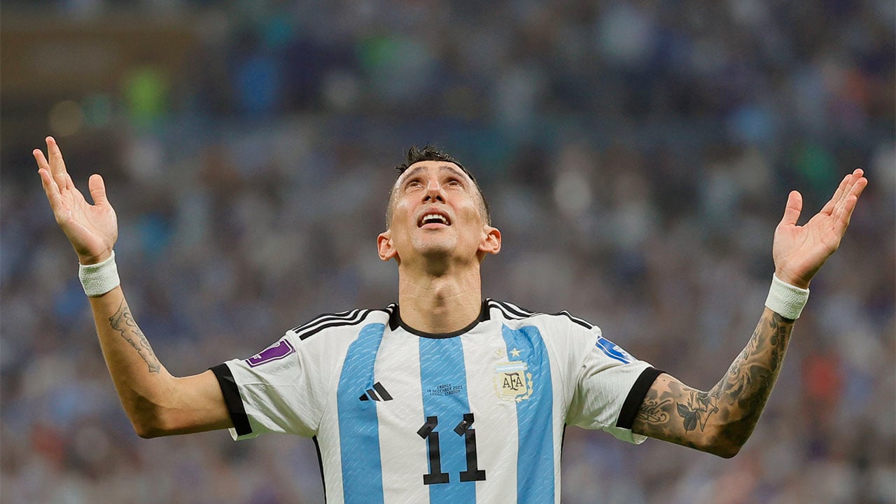 Lusail (Qatar), 18/12/2022.- Angel di Maria of Argentina celebrates after scoring the 2-0 lead during the FIFA World Cup 2022 Final between Argentina and France at Lusail stadium in Lusail, Qatar, 18 December 2022. (Mundial de Fútbol, Francia, Estados Unidos, Catar) EFE/EPA/Ronald Wittek
