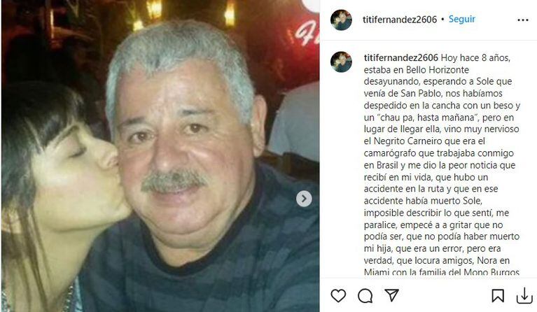 Posteo realizado en Instagram por Titi, recordando a su hija / Instagram