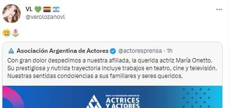 Famosos despidieron en redes sociales a María Onetto. (Captura)