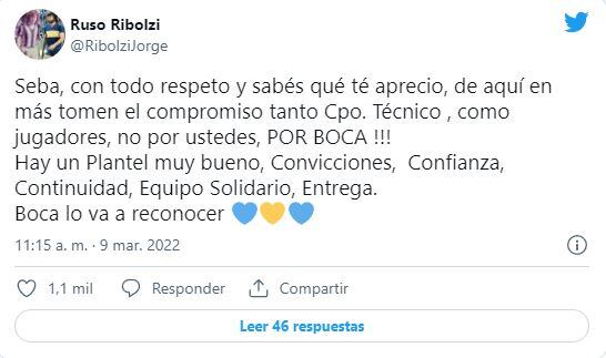 El fuerte mensaje de Ribolzi al plantel de Boca. 