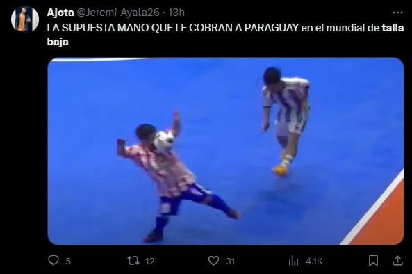 La "mano" cobrada a favor de la Argentina. Foto Captura: X / @Jeremi_Ayala26