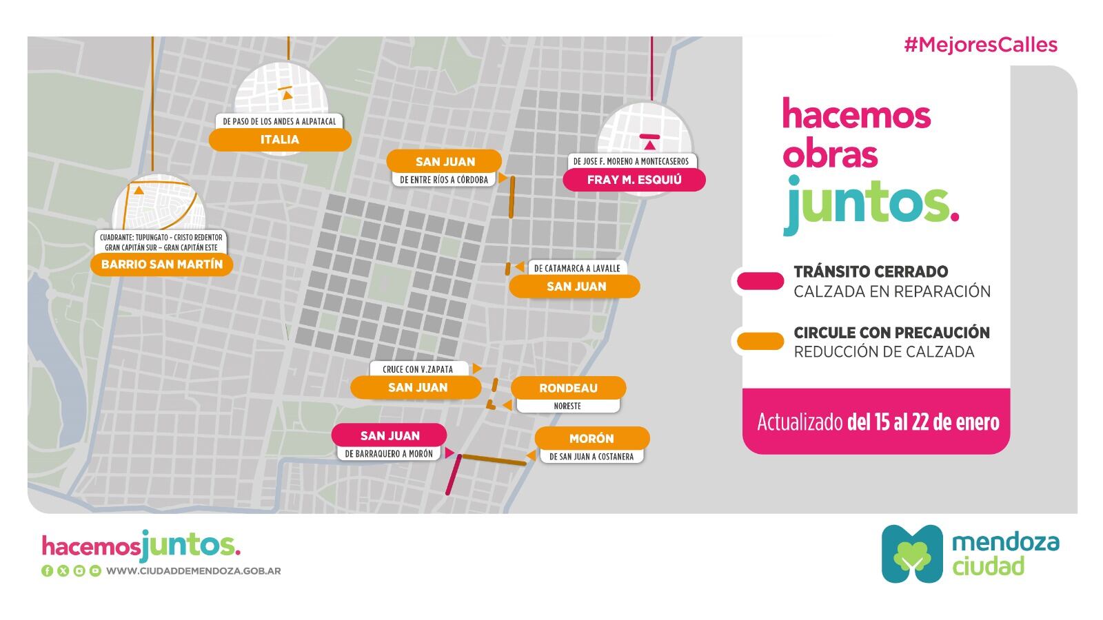 #Mejores Calles, estado de trabajos del 15 al 22 de enero