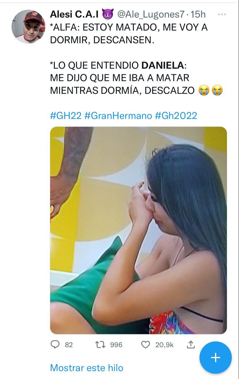 Daniela se lloró en Gran Hermano por una broma de Alfa y la hicieron meme en redes.