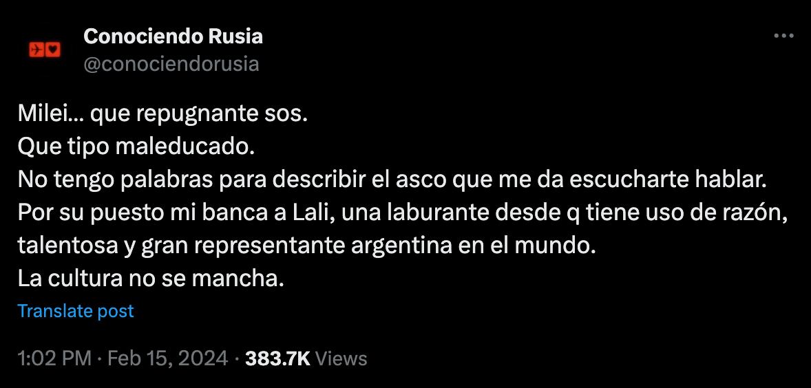 Conociendo Rusia bancó a Lali. (Foto: captura de pantalla de X)