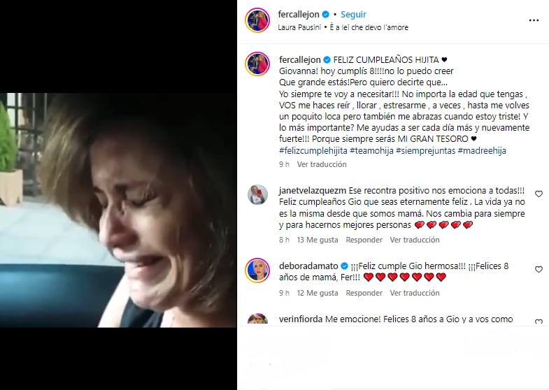 La emoción de María Fernanda Callejón por el cumpleaños de Giovanna