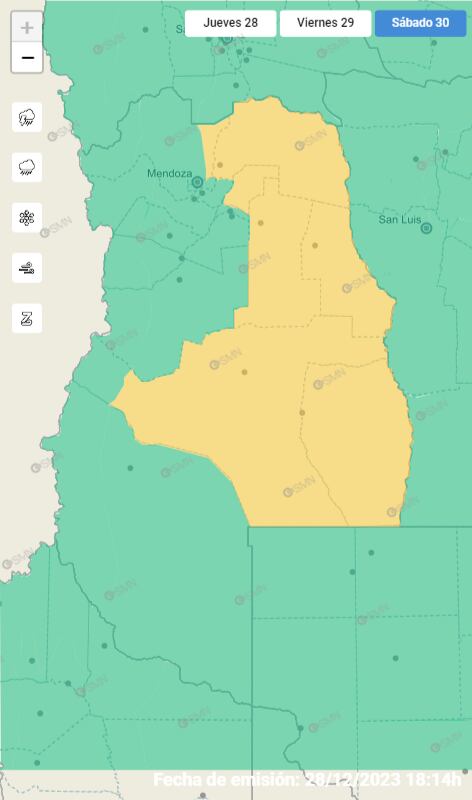 Alerta amarilla del Servicio Meteorológico Nacional.