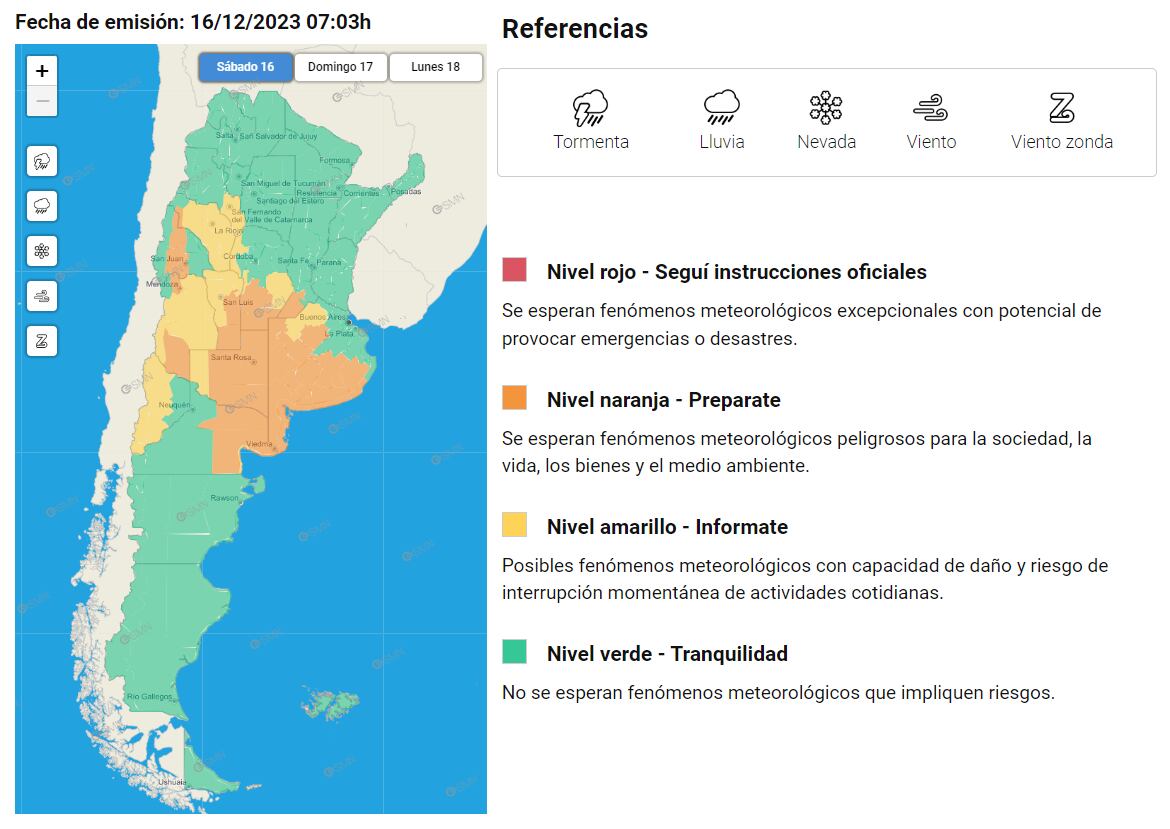 Alerta del SMN. Foto: Servicio Meteorológico Nacional