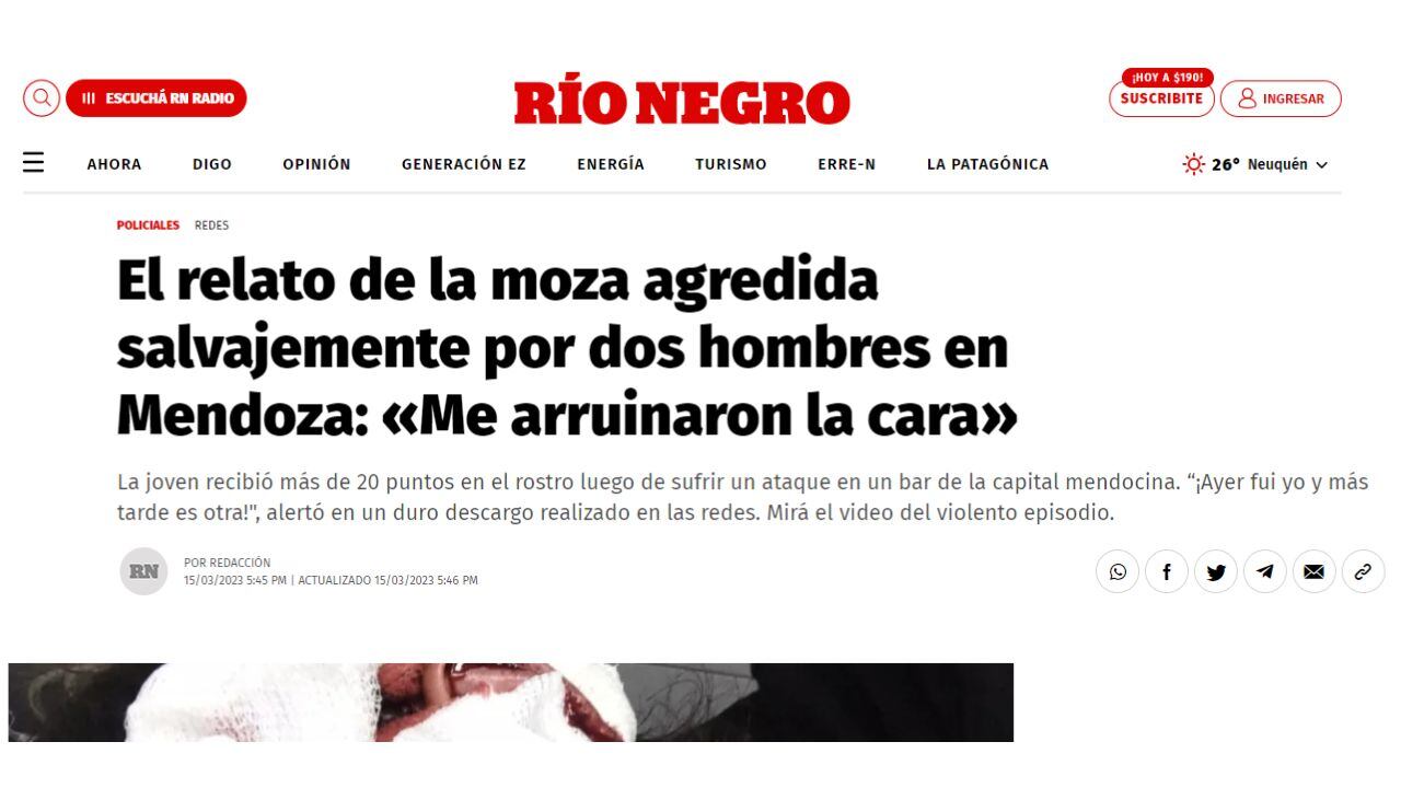 La agresión a la joven moza de la Arístides se replicó en los medios nacionales.