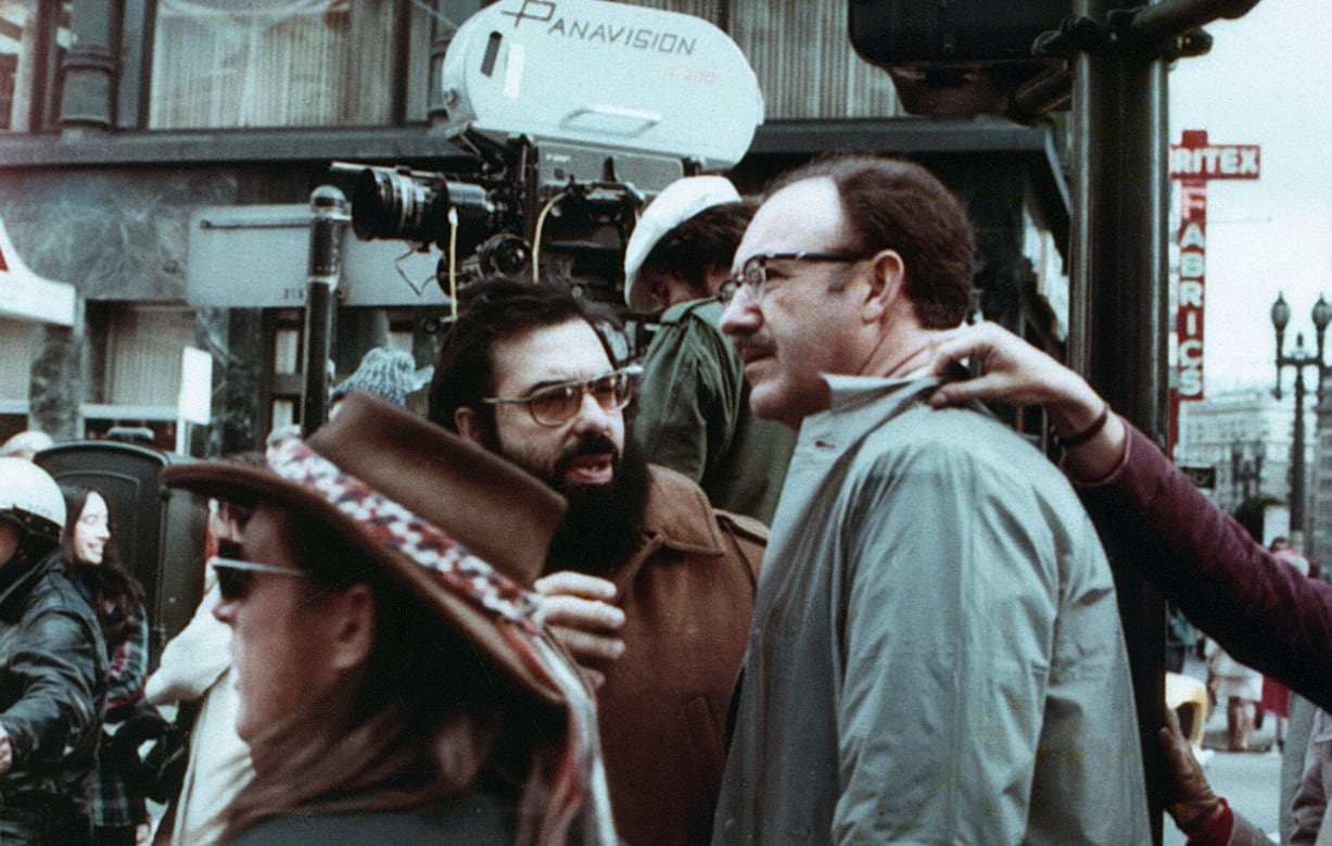 Francis Ford Coppola junto a Gene Hackman en el set de "La conversación" (1974)