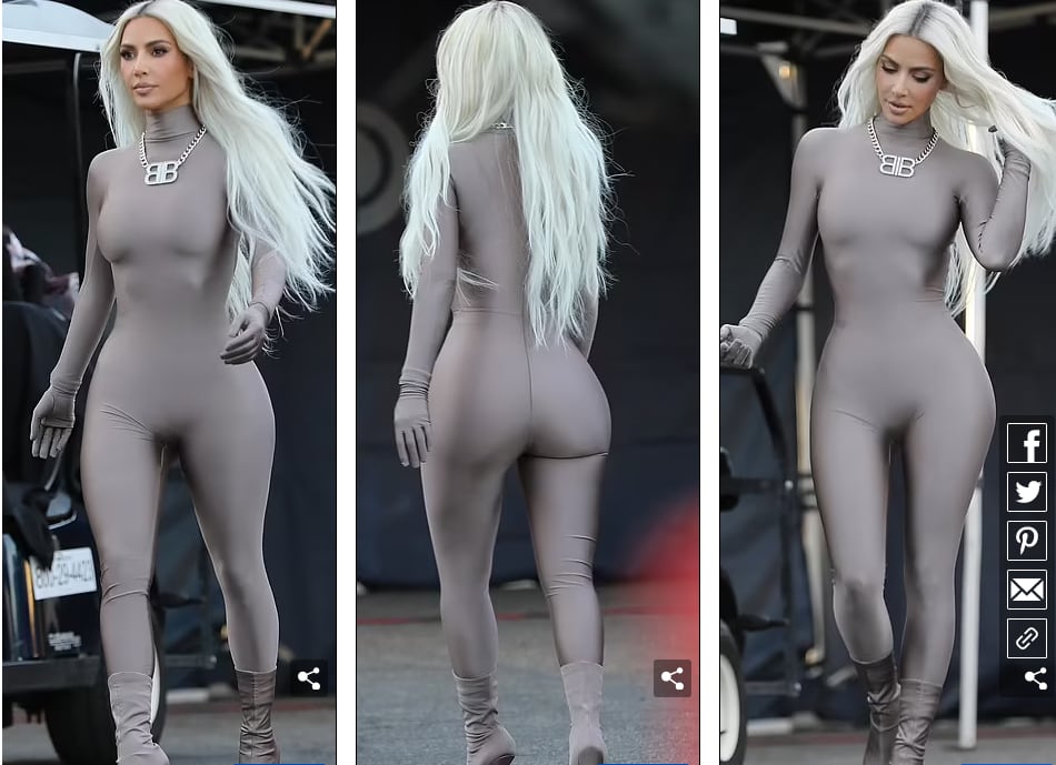 Kim Kardashian y su ceñido mono plateado.