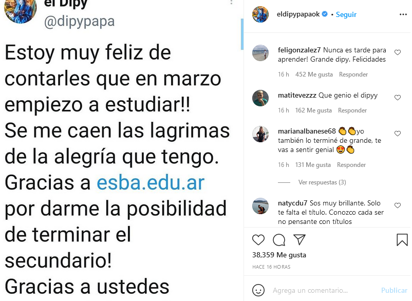 El Dipy terminará el secundario