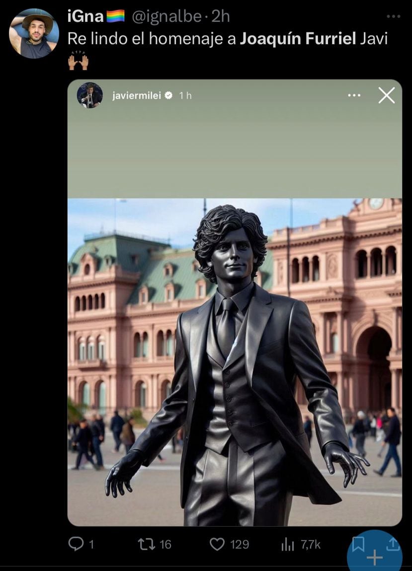 La supuesta estatua de Javier Milei que se parece más a Joaquín Furriel.