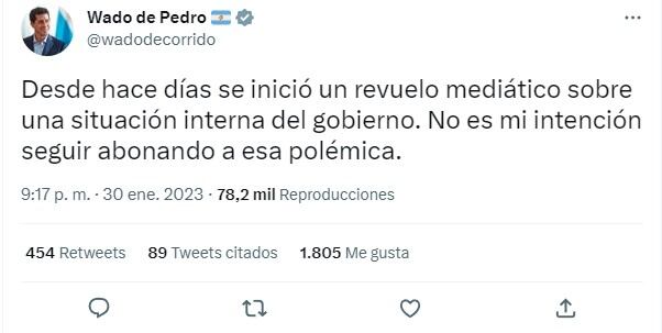 El Ministro del Interior se expresó en su cuenta de Twitter.