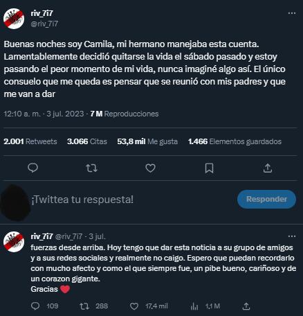 El comunicado de Camila, la hermana del hincha fallecido