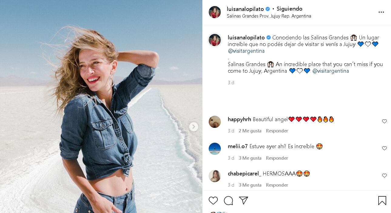 Luisana Lopilato visitó por primera vez las Salinas Grandes.