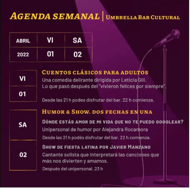 Umbrella Bar Cultural: la grilla de este fin de semana.