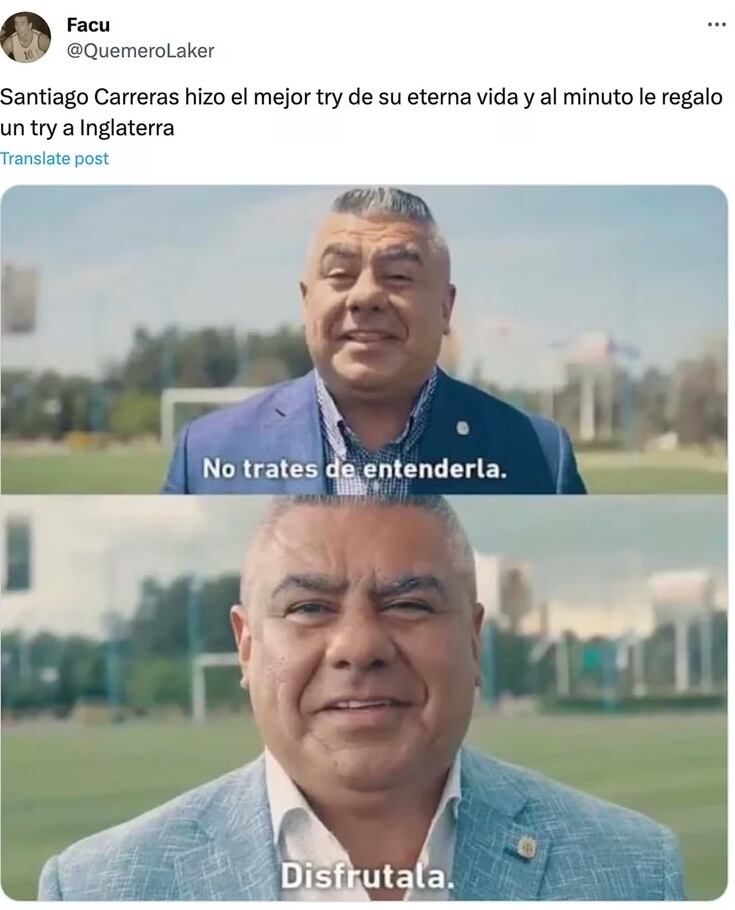 Los memes que se viralizaron en X (ex Twitter) tras la dolorosa derrota de Los Pumas. Foto: Captura