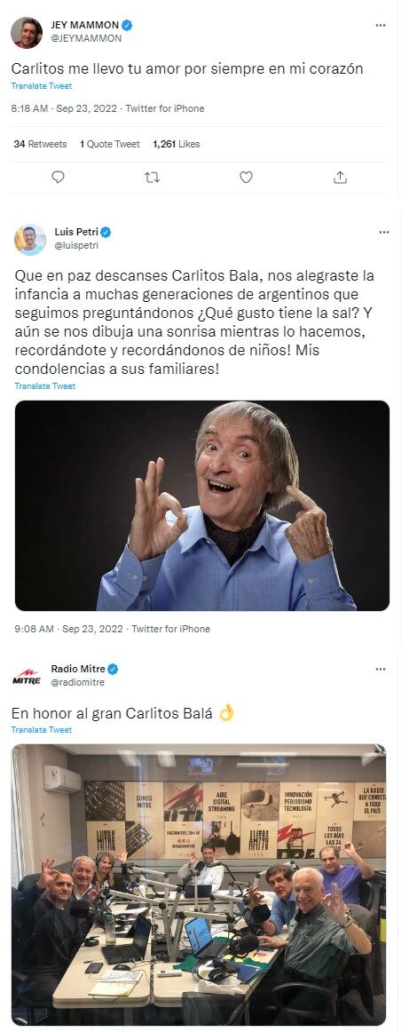 Famosos despiden a Carlitos Balá en las redes sociales