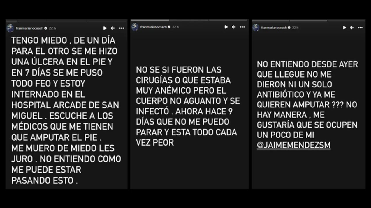 Las publicaciones que alertaron a los seguidores de Fran Mariano. Foto: Instagram/@franmarianocoach