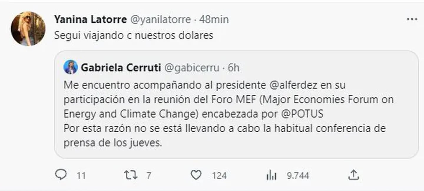 El cruce de Yanina Latorre en Twitter