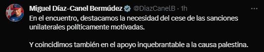 Las publicaciones de Díaz-Canel en X. Foto: Captura.