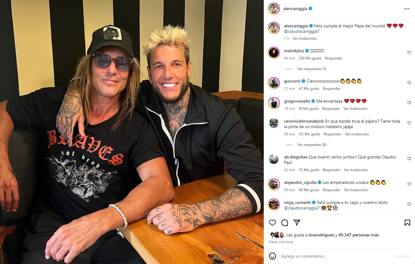 Alex y Claudio Caniggia reanudaron su relación padre e hijo. Gentileza Instagram.